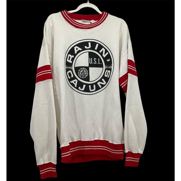 Ragin Cajuns USL Vintage Rare Crewneck Sweatshirt Red Striped Trim University L - Picture 1 of 7